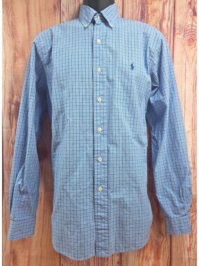 Ralph Lauren Mens Blue Plaid Button-Down Shirt 15.5 Medium Classic Fit